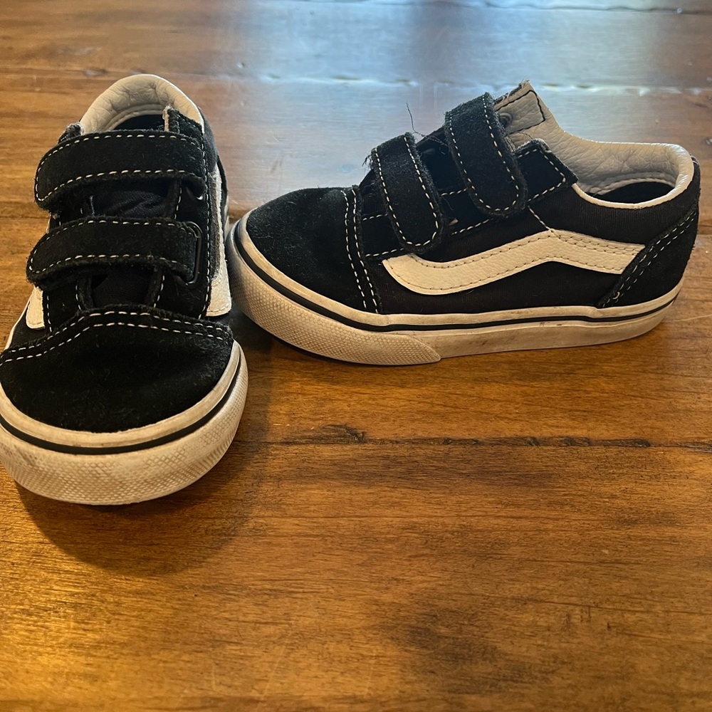 Vans Kids Black and White Velcro Sneakers